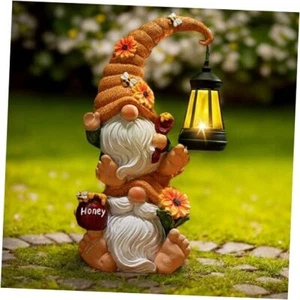 Garden Gnome Statue with Solar Lights – Large Outdoor Sculptures for Green - Picture 1 of 7
