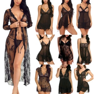 Black-Women-Sexy-Lingerie-Sleepwear-Lace-Panties-Underwear-Nightwear-Babydoll - Picture 1 of 259