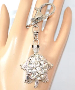 Portachiavi ciodolo donna argento tartaruga strass cristalli regalo UA4 - Foto 1 di 3