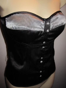 NOS Black Gingham Rockabilly Strapless Camisol Blouse Fitted Top Rockabilly S - Picture 1 of 8