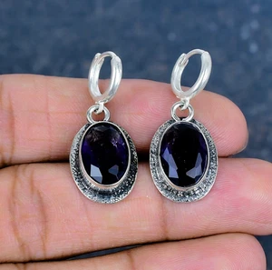 Iolite Gemstones Handmade 925 Sterling Silver Earrings Jewelry For Memorial Day - Picture 1 of 4