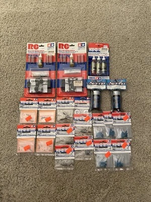 Tamiya Misc Parts Lot - Sweep Asphalt Sauce/CVA Mini Shock Set/LW Diff Balls - Image 1 of 4
