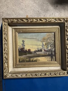 Quadro fiume paesaggio rurale originale Pinto incorniciato 14" x 16" - Foto 1 di 13