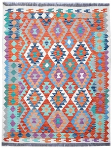 201 x 147cm Handmade Vegetable Dyed Modern Art Decor Reversible Kilim Rug/Carpet - Picture 1 of 5