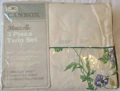 NEW vtg CANNON Monticello 3PC Twin Sheet Set Les Fleurs No-Iron Percale USA Made - Image 1 of 4