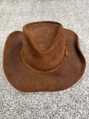 Sombrero de Cuero Minnetonka Marrón Gamuza Outback Western Banda Trenzada Talla Grande Foto 1 de 4