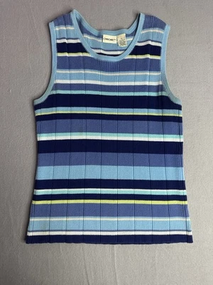 Y2K 复古切诺基蓝色白色海军蓝石灰条纹针织背心衬衫 M 码 — 第 1/4 张图片