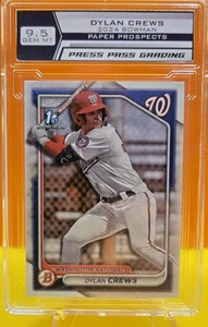 2024 Bowman Dylan Crews #BP-23 1st Bowman RC Washington Nationals Press Pass 9.5 - Picture 1 of 6