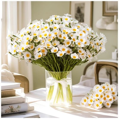 72 peças flores artificiais margaridas brancas, 12 pacotes 10 polegadas pequenas margaridas falsas f... - Imagem 1 de 4