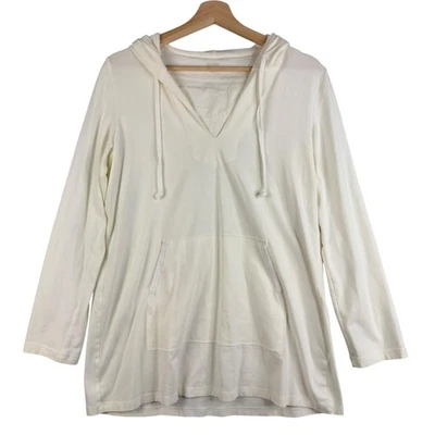 Top túnica Eileen Fisher blanco mezcla de algodón orgánico suéter con capucha bolsillo S Foto 1 de 4