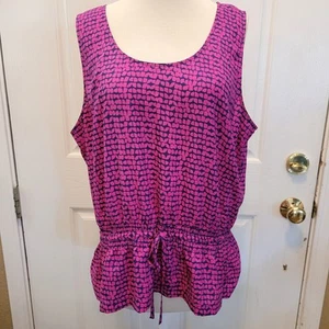 Damen Ann Taylor Schößchen Top XL Bluse ärmellos Tunnelzug Taille blau rosa - Bild 1 von 7