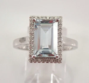 14K Weißgold Diamant und Aquamarin Halo Verlobungsring Aqua März Edelstein - Bild 1 von 7