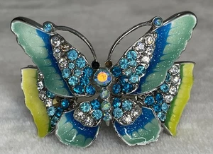 Schmetterling blau Emaille Armreif Armband Armreif mit Strass mehrfarbig Scharnier - Bild 1 von 5