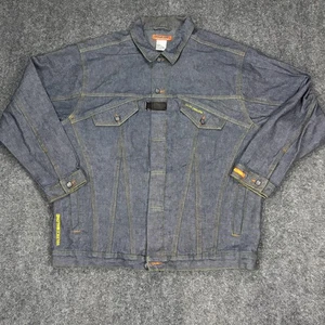 Vintage Maurice Malone Mojeans Jacket Mens XL Blue Denim Trucker Strap 90s M0443 - Picture 1 of 13
