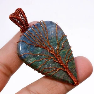 Ruby Fuchsite Gemstone Copper Pendant Handcrafted Wire Wrap Gift Jewelry 2.7" - Picture 1 of 7