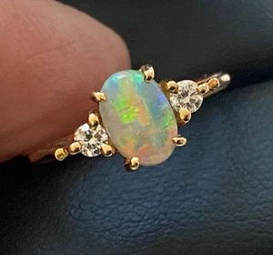 ANILLO ORO 18CT ÓPALO DIAMANTES TALLA M1/2 - Imagen 1 de 8