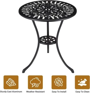 Round Patio Dining Table Cast Aluminum Outdoor Bistro Table With Umbrella Hole - Picture 1 of 9