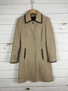 Abrigo Coach Mujer Pequeño Marrón Beige Pata de Gallo Lana Cuero Borde Forrado Largo - Imagen 1 de 19