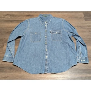 Lauren Jeans Co Ralph Lauren Jeanshemd Damen 2X Blau Langarm Knopfleiste - Bild 1 von 4