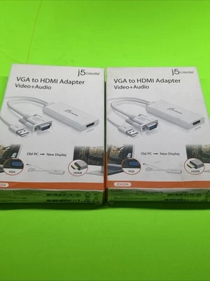New J5 Create VGA To HDMI Adapter - Video + Audio White JDA204 - Image 1 of 4