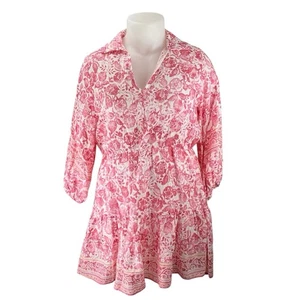 NEU Zara Damen rosa weiß Blumen Kragen 3/4 Arm A-Linie Mini Shirt Kleid XL - Bild 1 von 6