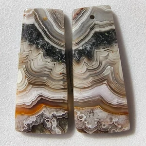 31 kt natürlicher verrückter Spitzenachat gebohrt Paar Cabochon Edelstein 32,2 x 13,9 mm - Bild 1 von 3