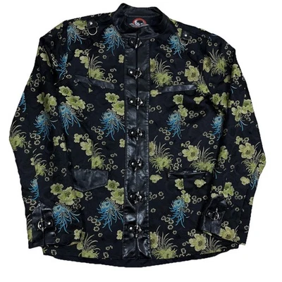 阅读! 复古 OG 唇部服务哥特夹克男式中号东方花卉外套 90 年代 Y2K — 第 1/4 张图片