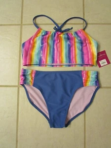 NWT ~ Girls BIKINI Swimsuit ~ Size 16 ~ Two Piece ~ $32 ~ Blue / Multi Stripe - Picture 1 of 4