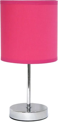 Mini abajur de mesa básico cromado LT2007-HPK com abajur de tecido, rosa quente - Imagem 1 de 4