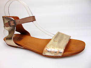 Miz Mooz Womens Alanis Gold Metallic Leather Ankle Strap Flats Sandals Size 10
