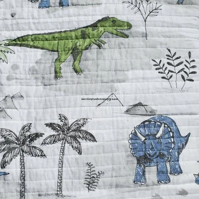 7pc Dinosaur Full/Queen Quilt, Shams & Sheets GRAY BLUE GREEN GREY DINOSAURS ~ - Image 1 of 4