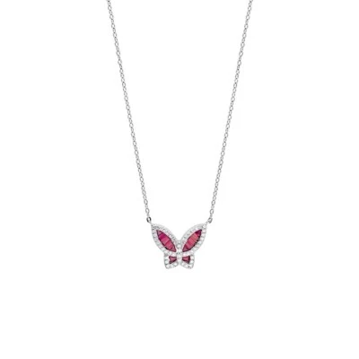collana farfalla donna argento zirconi bianchi rosa 4you regalo gioiello - Immagine 1 di 3