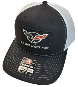 Corvette C5 Patch Richardson 112 Trucker Hat Snapback Black/White  - Picture 1 of 9