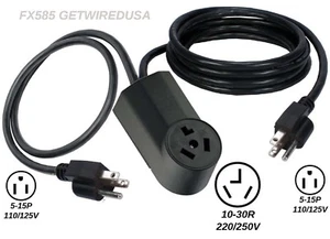 110/125V to 220/250V ADAPTER 10-30R DRYER RECEPTACLE POWER CORD CONVERTER 5-15P - Picture 1 of 7