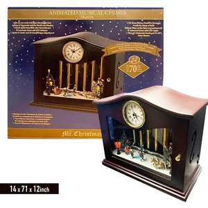 Mr. Christmas ANIMATED MUSICAL CHIMES Skater Music Box 70 Songs Table Clock New - Picture 1 of 15