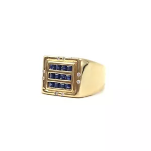 Anillo de oro amarillo de 18 quilates 0,33 quilates zafiro diamantes oro 750 joyería para hombre anillo de banda RW61 - Imagen 1 de 15