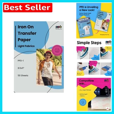 Washable Iron-On Transfer Paper for Inkjet Printers - 50 Sheets, Durable Finish - Image 1 of 4