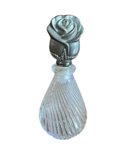 Vintage Glas Parfum Flakon Silber Teller Rosenstopfen Wirbel Klarglas - Bild 1 von 8