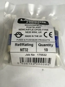 LAWSON Fuse NIT32 32A BS88 415V Cartridge Fuse Link JPSF806 - Picture 1 of 4