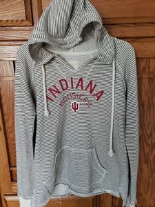 Women's Indiana Hoosiers Gray Long Sleeve Striped Hooded Sweatshirt Sz. S - Picture 1 of 5