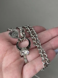 Juicy Couture Silver Plated Engagement Ring Pendant Necklace Y2K 2000s - Picture 1 of 4