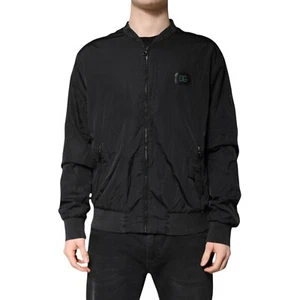 DOLCE & GABBANA Jacket Black Nylon Logo Full Zip Bomber IT60/US50/3XL 1240usd - Picture 1 of 9