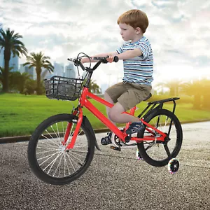 18 Inch Kids Bike Children Boys Girls Bicycle Bike Red with Training Wheels - Picture 1 of 16