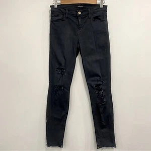 J BRAND Sz 26 Demented Black Wash Skinny Leg Distressed Stretch Grunge Moto USA - Picture 1 of 16