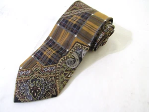 Brioni Gold Black Plaid Paisley Print Silk Tie Made Italy - Picture 1 of 9