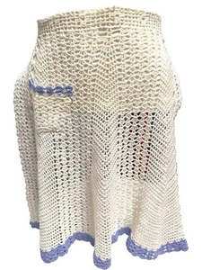 CCC Handmade Crochet Lace Apron Pocket Blue Trim Vintage One Size Fits Most - Picture 1 of 5