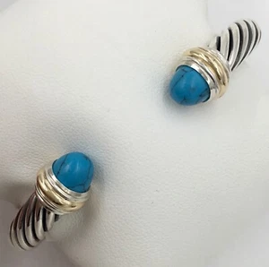 David Yurman Sterling Silver Turquoise Classic Cable Bracelet 6.5”   - Picture 1 of 8
