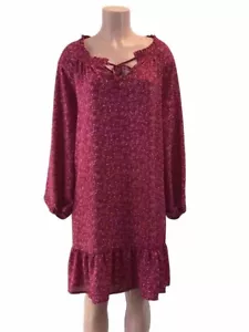 Old Navy - Damen Kleid Olías 2XL Taille Define Floral Langarm Weinfarbe - Bild 1 von 11