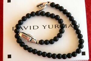 David Yurman 4mm Black Onyx Men's Spiritual Bead Bracelet w/ Silver Clasp 8"