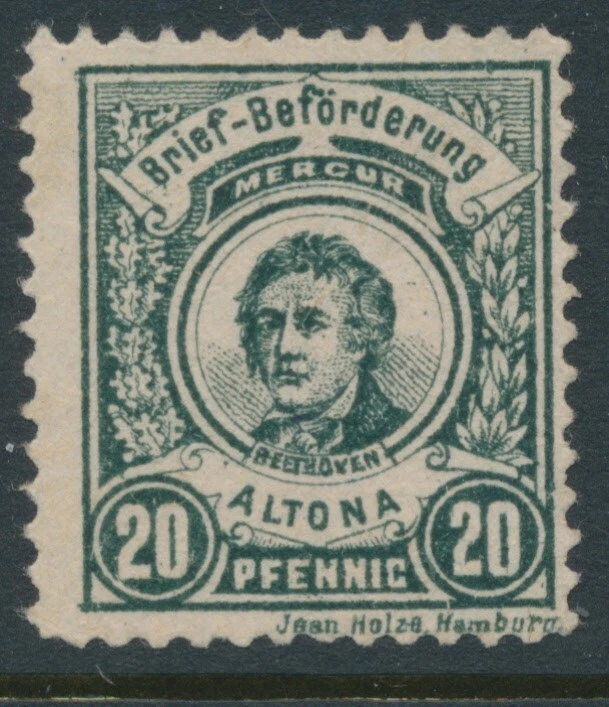 Altona C9 20Pf Olive Green Verkehrs-Anstalt Town Local, PrivatPost MNG Beethoven - Image 1 of 1